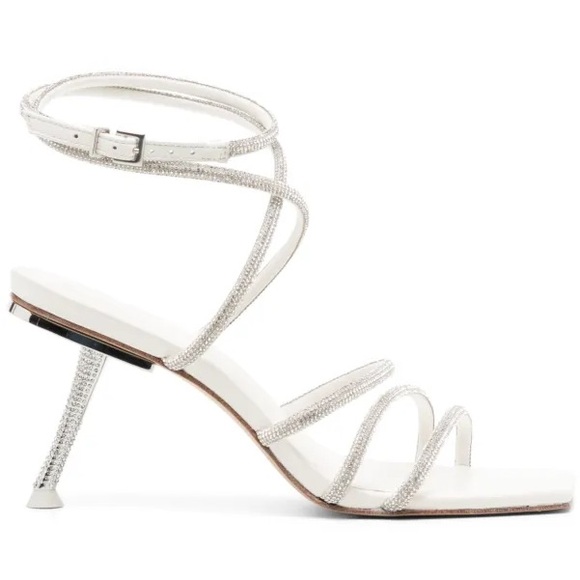 Cult Gaia Isa 70mm Leather Rhinestone Strappy Heels Sandals Size 40.5 US 10.5 - Picture 1 of 15